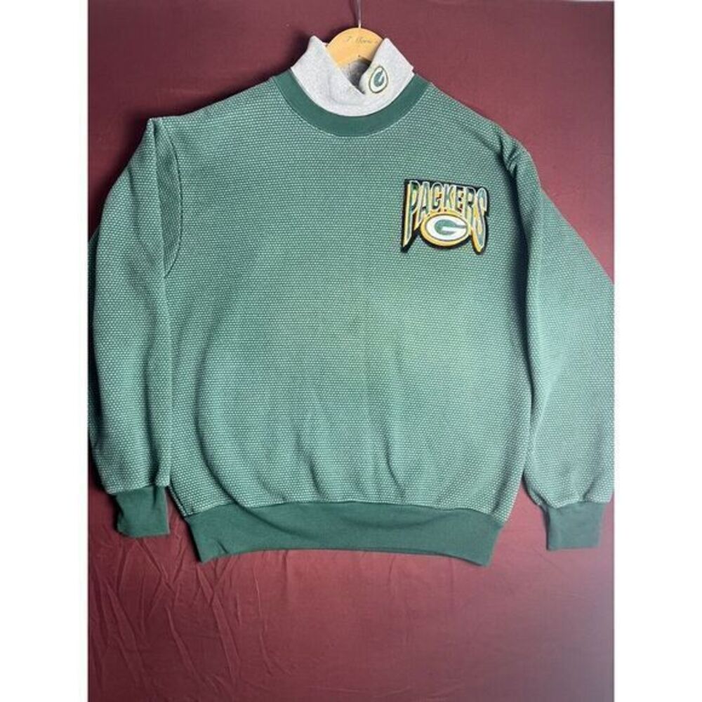 Vintage Green Bay Packers 1990S‎ Green Sweater With Gray Turtleneck